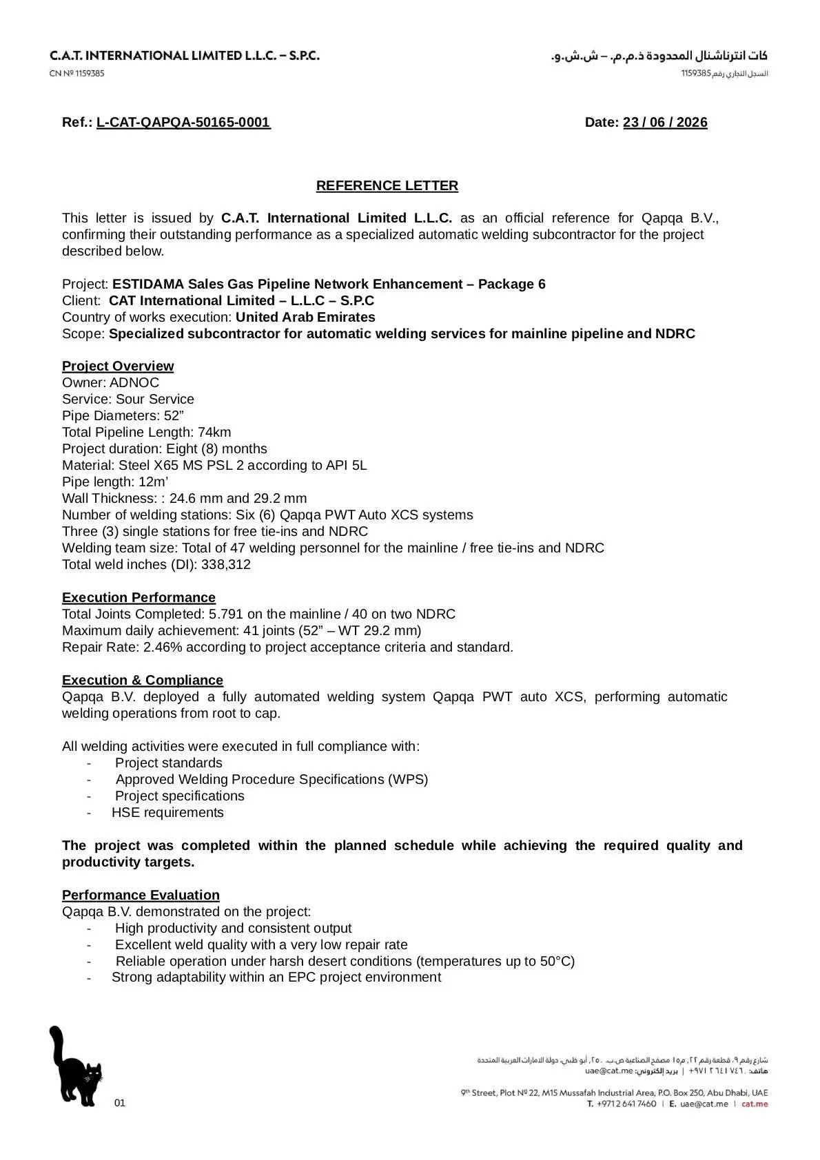 C.A.T. - QAPQA Ref Letter for ESTIDAMA Package 6 - 1