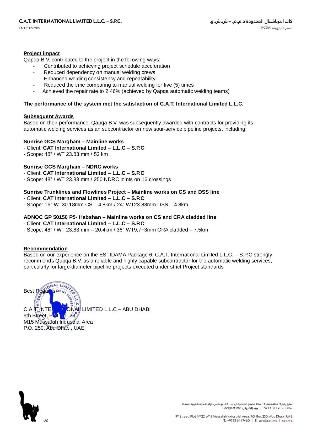 C.A.T. - QAPQA Ref Letter for ESTIDAMA Package 6 - 2