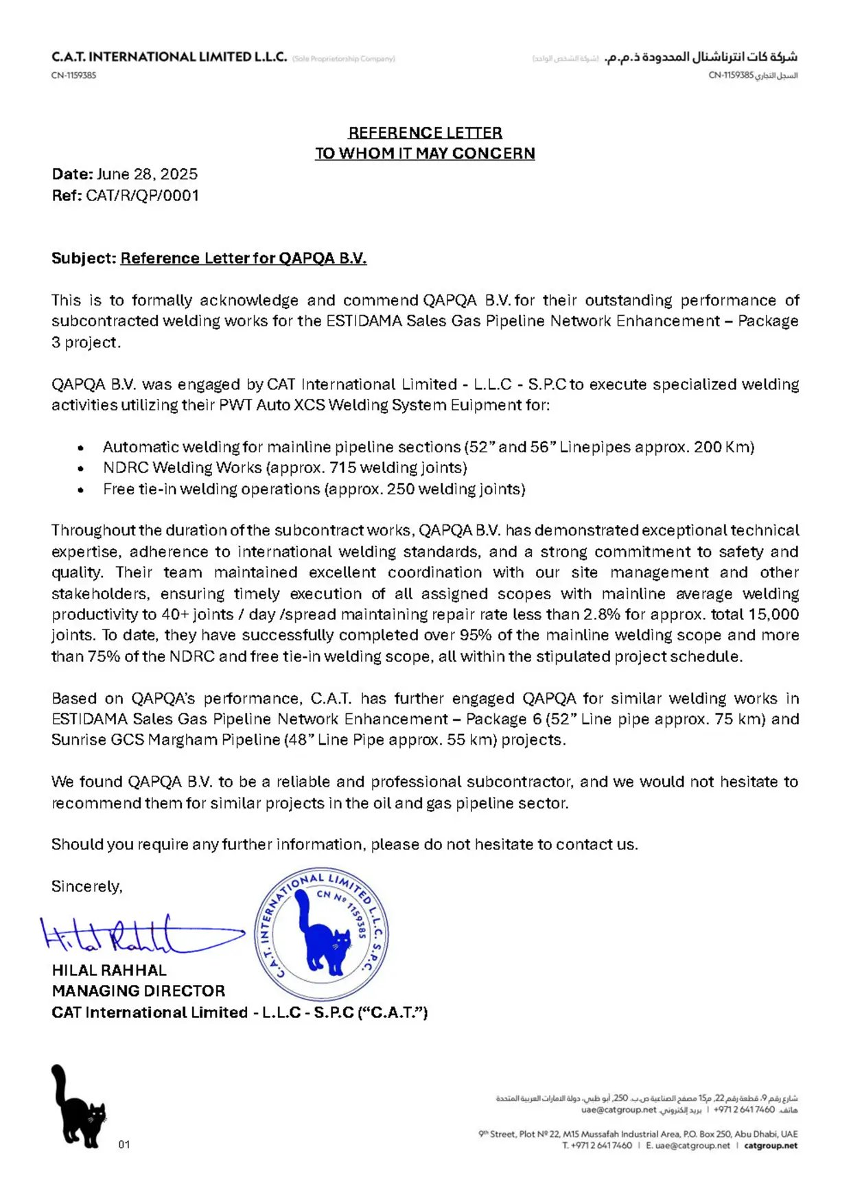 CAT Reference letter Estidama package 3