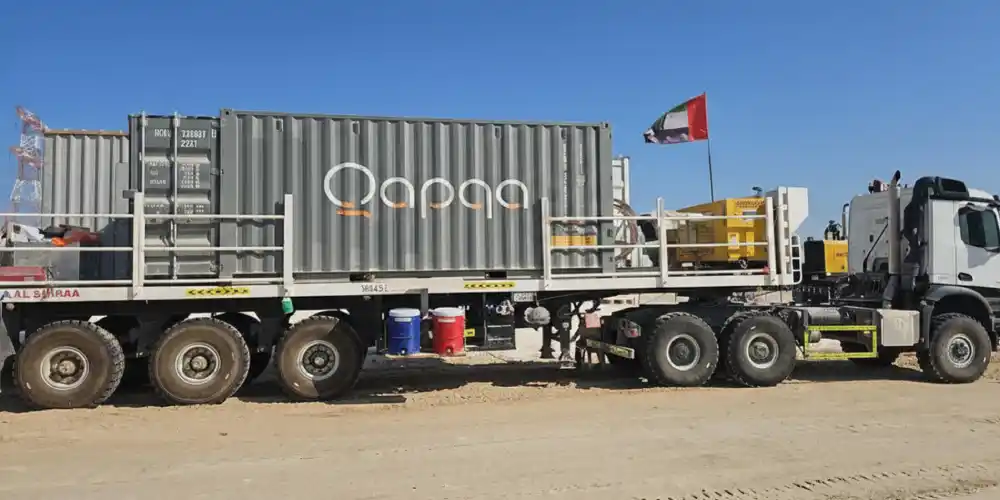 Qapqa service technicians refurbishing and commissioning PWT Auto XCS pipeline welding systems inside a workshop container in the UAE